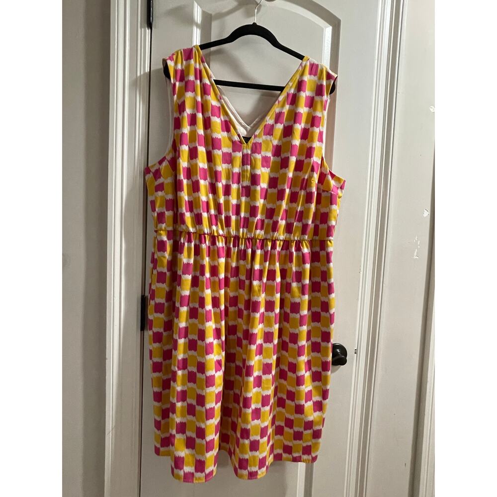 Tocca Pink & Yellow Geo Print Fit & Flare Dress w/ Pockets - EUC 20W